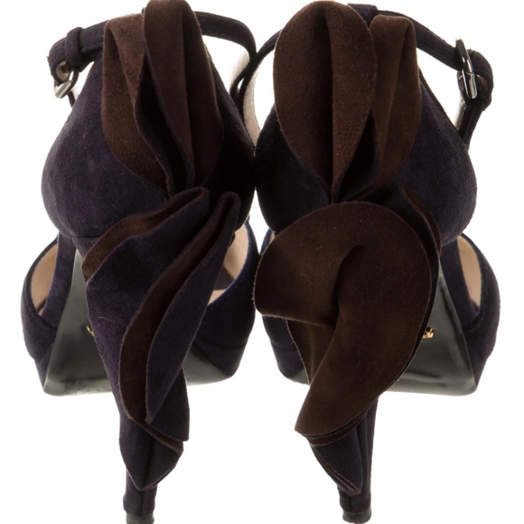 Prada Suede Ruffle Embellishment D'Orsay Pumps - Picture 4 of 6